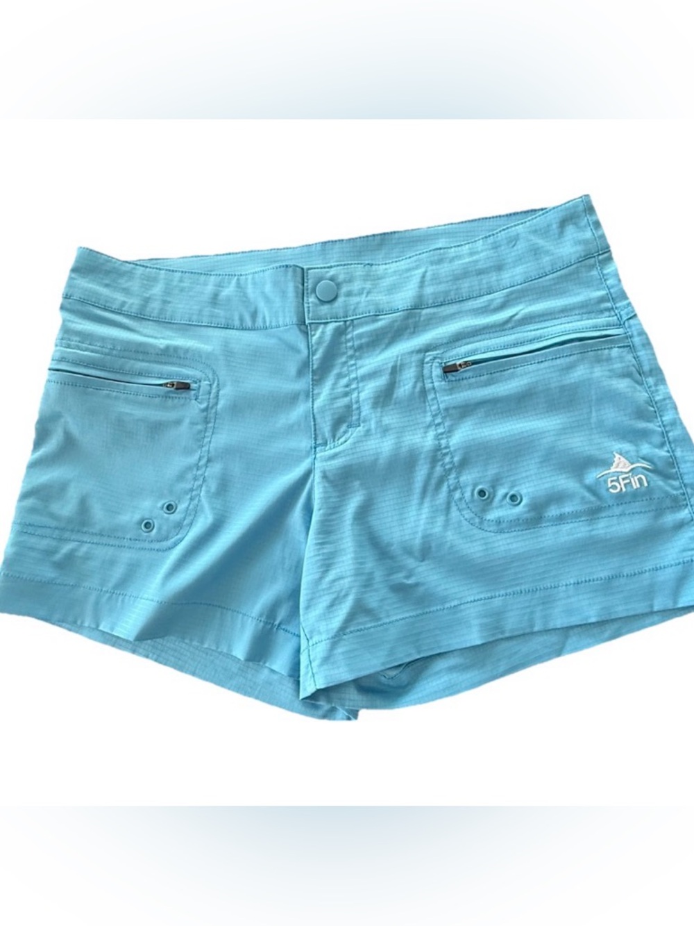 5Fin Blue Performance Fishing Shorts Size 8 Quick Dry Zip Pocket